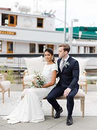 Dockside Bride and Groom with Background Boat